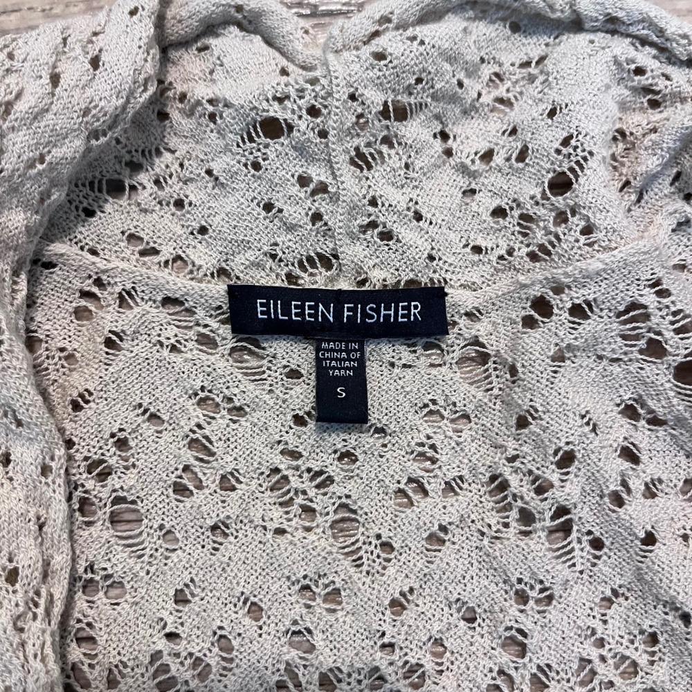 Eileen Fisher Wool Pointelle Knit Open Front Cardigan Beige Small Italian Yarn - Picture 2 of 5